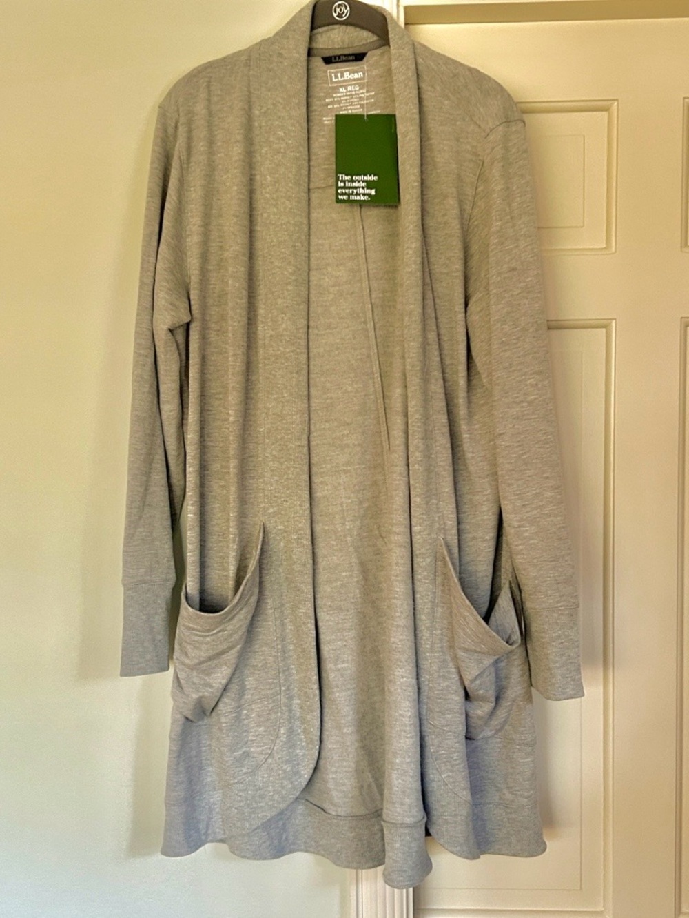 L.L. Bean Light Gray Open-Front Draped Cardigan with Pockets NEW NWT Size XL